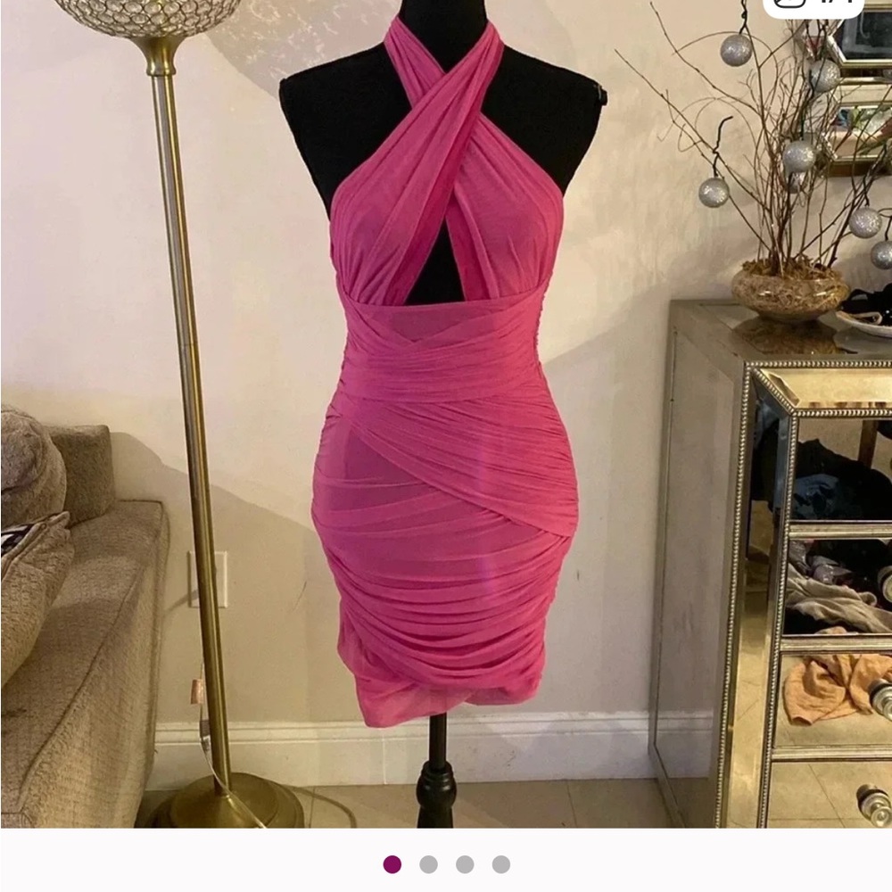 Mistress Rocks pink halter bodycon mini dress size small